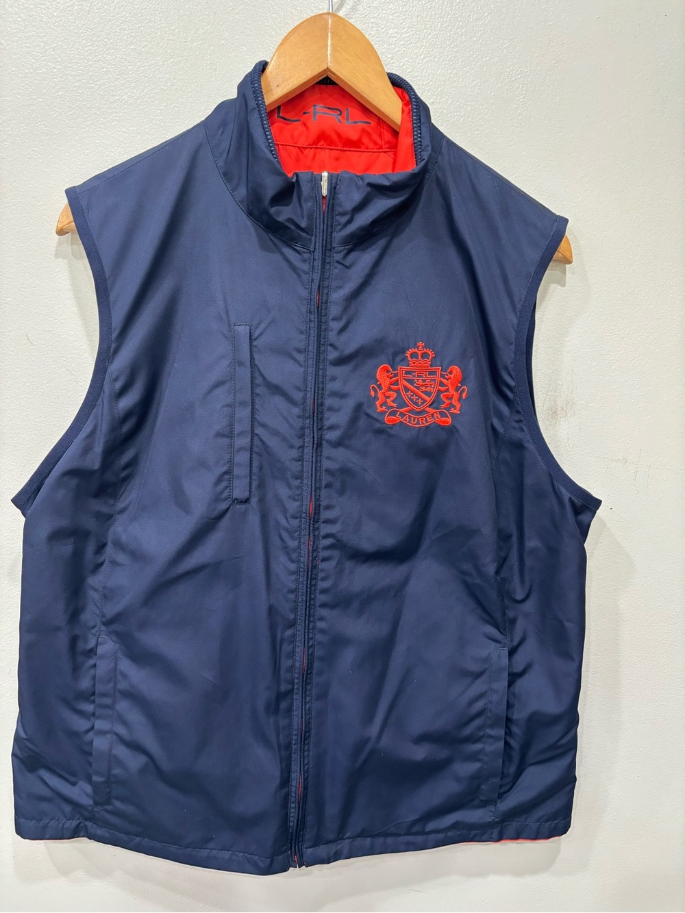 Ralph Lauren L-RL Blue Orange Reversible Embroidered Vest Women’s Size XL